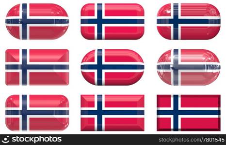 nine glass buttons of the Flag of Norway