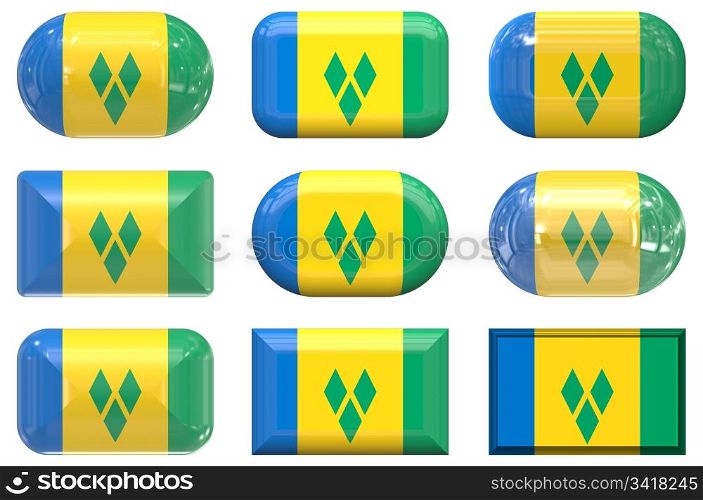 nine glass buttons of the Flag of Saint Vincent and the Grenadines