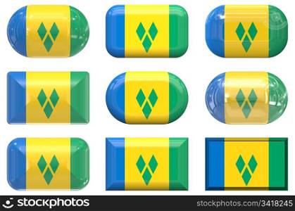 nine glass buttons of the Flag of Saint Vincent and the Grenadines