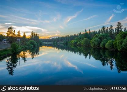 nine mile reservoir on spokane river at sunset