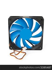 nine vaned blue fan for central processor unit cooler, over white background