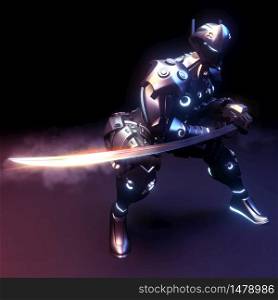 Ninja Sinobi robot fi - sci, Japanese anime. 3D rendering