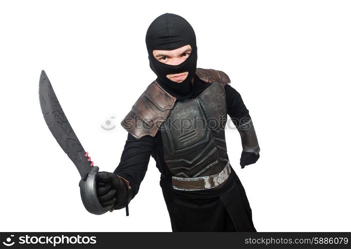 Ninja with knife isolated on white