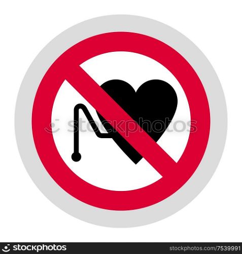 No Access For Persons With Pacemakers forbidden sign, modern round sticker. Forbidden sign, modern round sticker