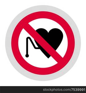 No Access For Persons With Pacemakers forbidden sign, modern round sticker. Forbidden sign, modern round sticker