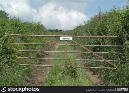 No admittance sign on a farm gate