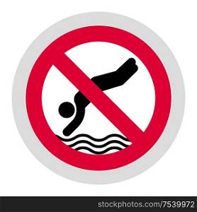 No diving forbidden sign, modern round sticker. Forbidden sign, modern round sticker