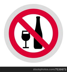 No drinking, smoking forbidden sign, modern round sticker. Forbidden sign, modern round sticker