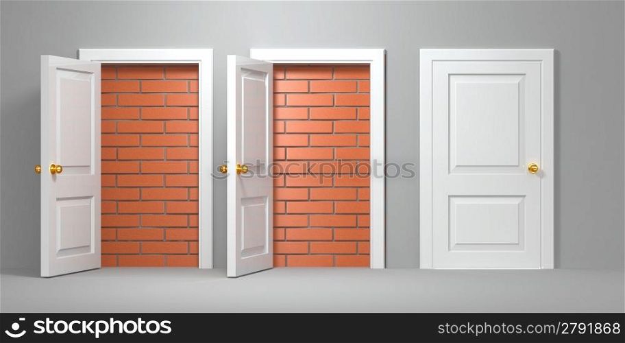 No escape and entrance. Doors laid bricks. 3d