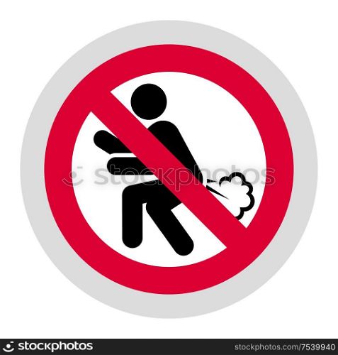 No farting forbidden sign, modern round sticker. Forbidden sign, modern round sticker
