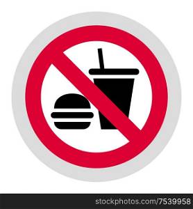 No food and drink forbidden sign, modern round sticker. Forbidden sign, modern round sticker