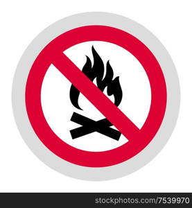 No open fire flame forbidden sign, modern round sticker. Forbidden sign, modern round sticker