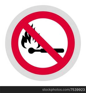 No open flame forbidden sign, modern round sticker. Forbidden sign, modern round sticker