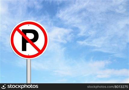 No parking sign over blue sky blank for text