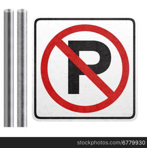 No parking sign with metal bar isolated on white with clipping path .. No parking sign