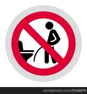 No peeing on the floor forbidden sign, modern round sticker. Forbidden sign, modern round sticker