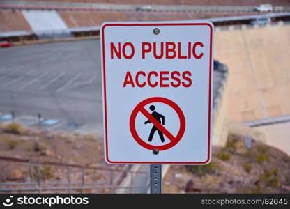 No public access sign in capitalized letters in a red font on a white background.