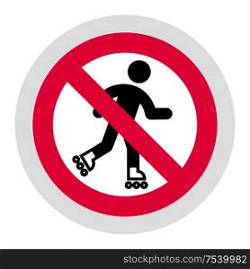 No roller skating forbidden sign, modern round sticker. Forbidden sign, modern round sticker