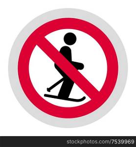 No skiing forbidden sign, modern round sticker. Forbidden sign, modern round sticker
