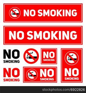 No Smoking labels set on a white background isolated vector illustration eps10. No Smoking labels set on a white background perfect for making stickers for shops and accommodation on the website or blogs isolated vector illustration eps10