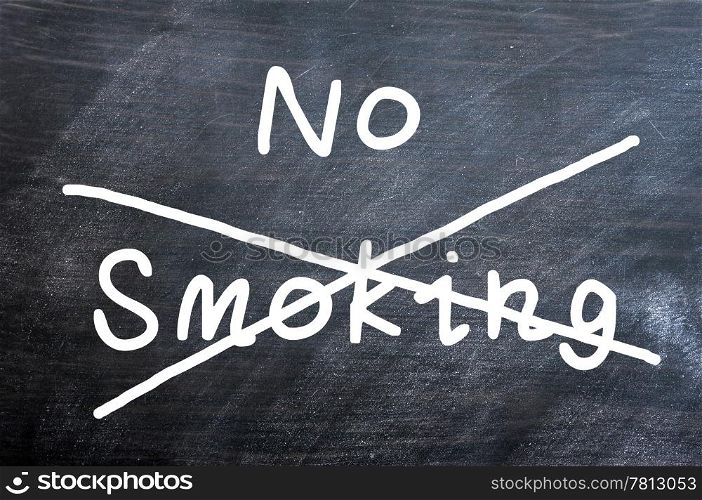 No smoking written on a smudged blackboard with a cross