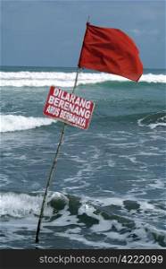 No swiming and red flag on the beach, Indonesia