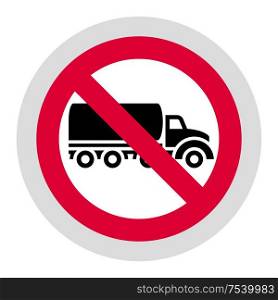 No truck forbidden sign, modern round sticker. Forbidden sign, modern round sticker