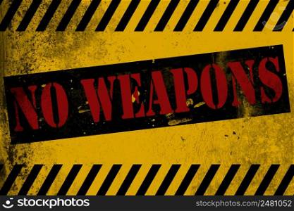 No weapons sign yellow with stripes, 3D rendering