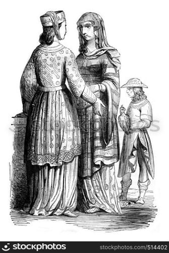 Nobleman and Noble Ladies, vintage engraved illustration. Magasin Pittoresque 1844.