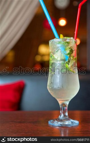 non-alcoholic mohito cocktail at table