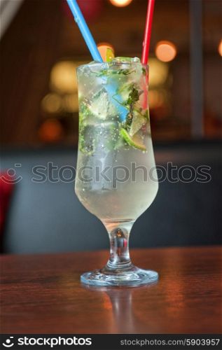 non-alcoholic mohito. non-alcoholic mohito cocktail at table