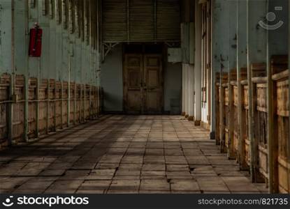 Nonthaburi, Thailand - JUL 21,2019 : Interior of old city hall, European style building. The vintage white wooden house was left to deteriorate over time, Once be Former city hall, Established on 1548, is tranformed to be the museum of Nonthaburi in 2009.