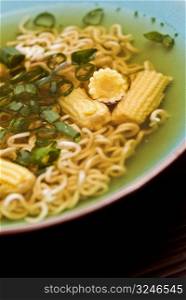 Noodles and corns in a bowl
