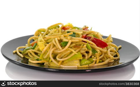 noodles and crackers asian dish on white background