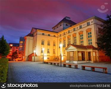 Nordhausen Theater at night in Thuringia Germany. Nordhausen Theater at night in Harz Thuringia of Germany