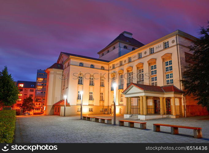 Nordhausen Theater at night in Thuringia Germany. Nordhausen Theater at night in Harz Thuringia of Germany