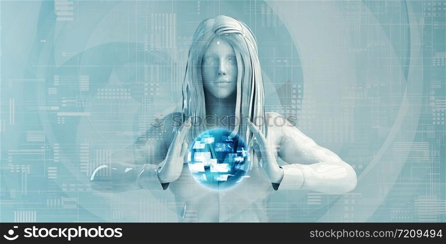Nordic Business Woman Using Digital Solutions Technology Concept Art. Nordic Business Woman Using Digital Solutions