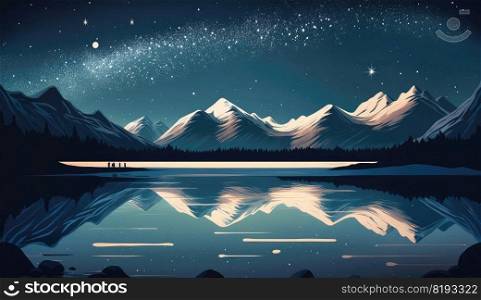 nordic landscape night. mountain winter, nature snow, norway arctic, starry sea, galaxy travel nordic landscape night ai generated illustration. nordic landscape night ai generated