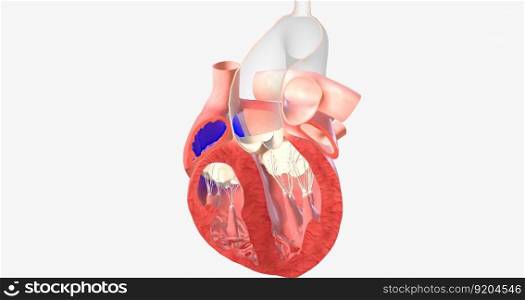 Normal blood flow in the heart 3D rendering. Normal blood flow in the heart