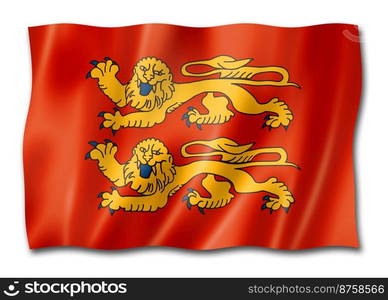 Normandy Region flag, France waving banner collection. 3D illustration. Normandy Region flag, France