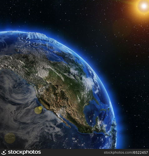 North America sun ray 3d rendering. North America sun ray. Elements of this image furnished by NASA 3d rendering. North America sun ray 3d rendering