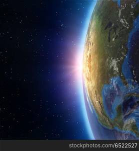 North America sunset from space 3d rendering. North America sunset from space. Elements of this image furnished by NASA 3d rendering. North America sunset from space 3d rendering