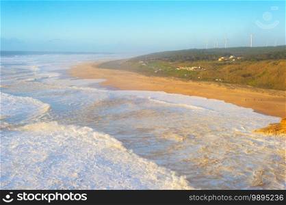North beach of Nazare - famous for its giant waves. Portugal