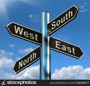 North East South West Signpost Showing Travel Or Direction