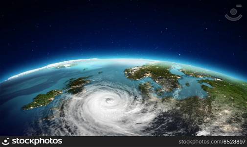 North Europe cyclone. 3d rendering. North Europe cyclone. Elements of this image furnished by NASA. 3d rendering. North Europe cyclone. 3d rendering