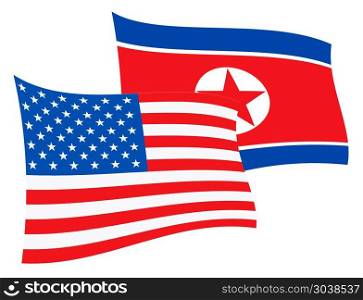 North Korea And United States Talks Flags 3d Illustration. North Korea And United States Talks Flags 3d Illustration. Shows The Diplomacy Or Defense And Friendship Between Pyongyang And Usa