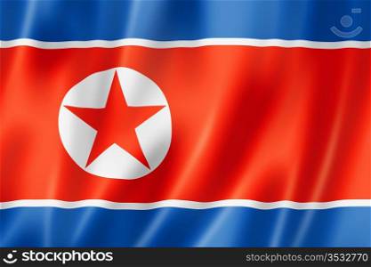 North Korea flag, three dimensional render, satin texture. North Korean flag