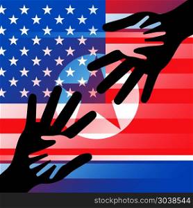 North Korean And US Diplomatic Hands 3d Illustration. North Korean And US Diplomatic Hands 3d Illustration. Conflict Or Friendship And Nuclear Talks Deal Between US And NK