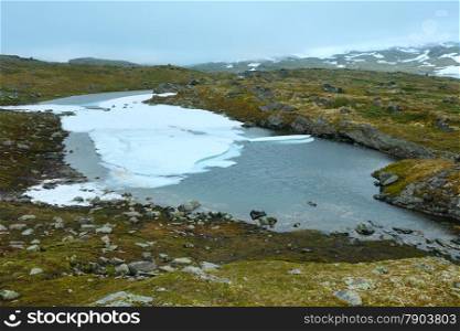 North Norway mountain spring tundra valley and small puddles
