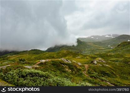 North Norway summer mountain cloudy tundra scene
